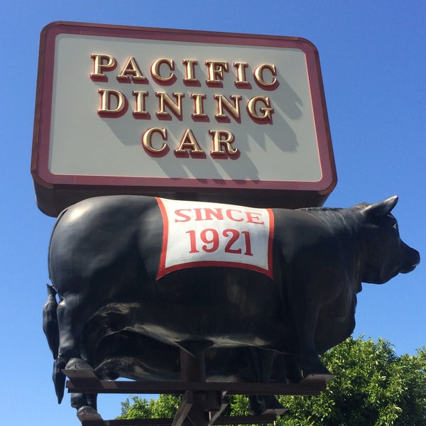 Opened 1921. Upscale 24-hour steakhouse in a recreated and ornately decorated train car. At this location since 1923.