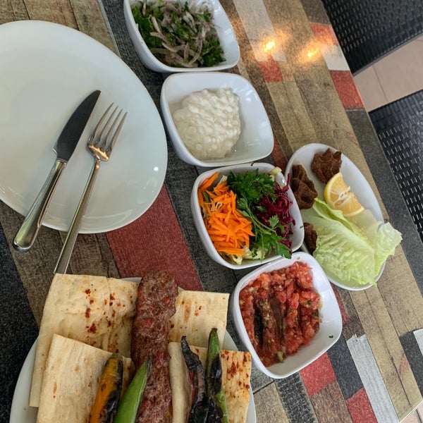 Great kebabs! Nice side dishes!