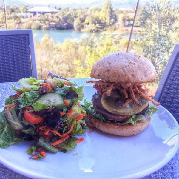 Burger was excellent. Really really good. Pizza was ok, little soggy with grease.  Great view, nice patio, good wine list. Good variety of dishes.