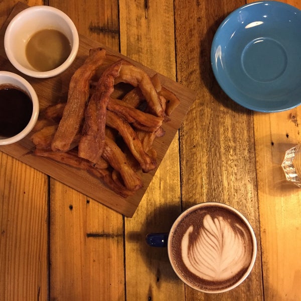 Churros is good and the hot chocolate nice too