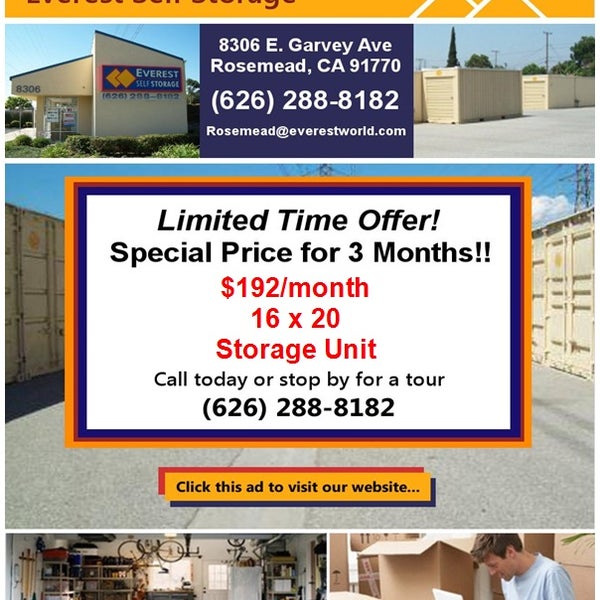 16x20 For $192 Per Month For The First Three Months! Call Us @ 626-288-8182