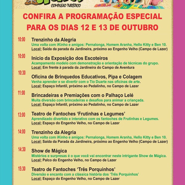 Domingo, dia 27/10/13 acontecerá show cover com personagens infantis no iPark. Saiba a programação do mês de outubro no site www.ipark.tur.br ou através do nosso blog. :)