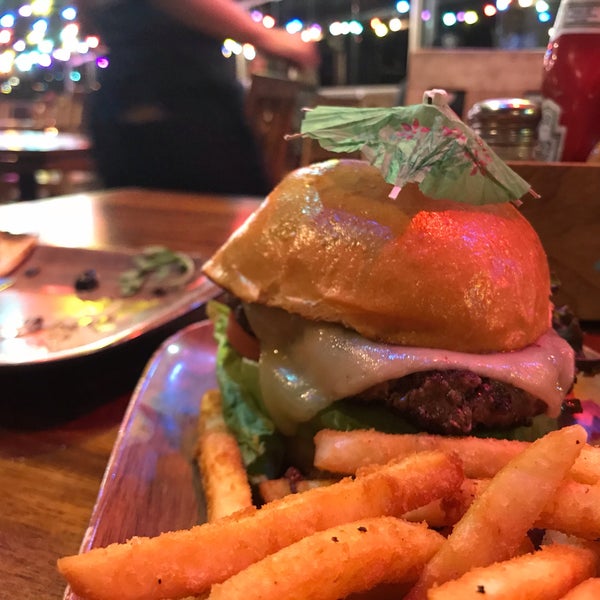 awesome local burger and fries beside the ocean