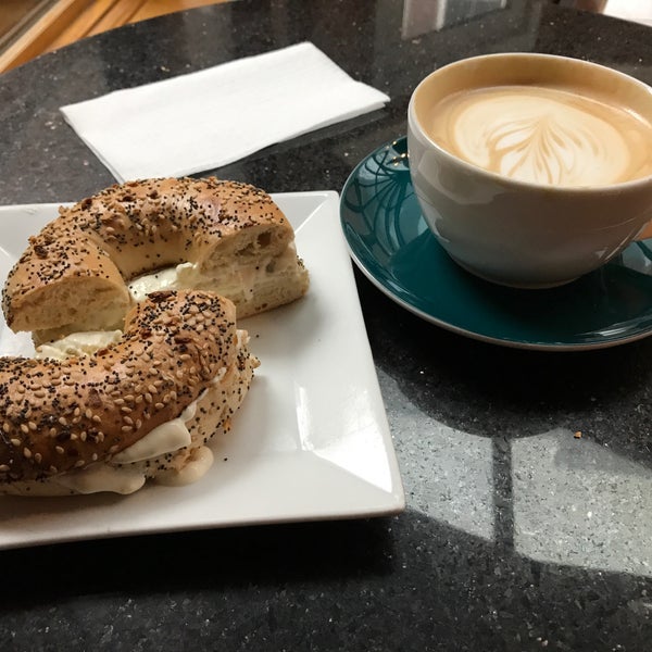 Legit bagels. Try the jalapeno cream cheese! Hazelnut latte flavor is made in house but it's a bit weird and grainy.