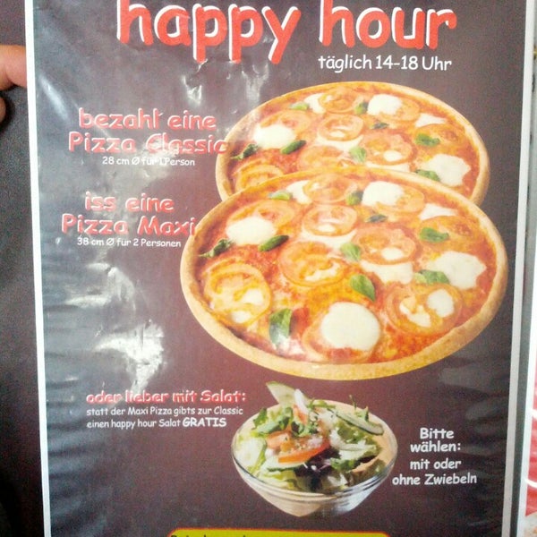 14-18 Uhr ist Happy Hour. Da gibt es eine Maxi Pizza zum Preis der Classic.