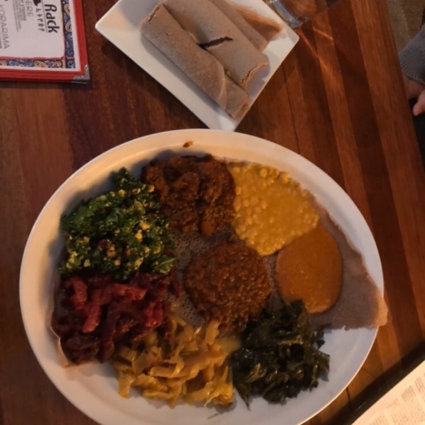 Niche little Ethiopian restaurant in the heart of Bushwick. Plant based. Food was amazing! Recommend the lunch sharing platter between 2 ($16) as you get to try a bit of everything. Cash only. Vibe.