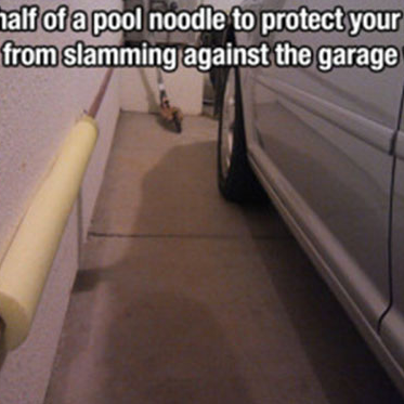 Use a pool noodle to protect your car door from hitting the garage wall #LifeHacks