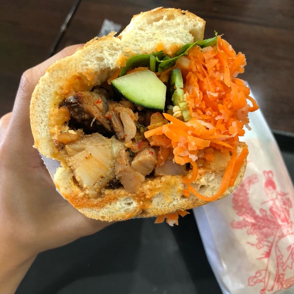 modern banh mi sandwiches. the hot chick was their classic lemongrass chicken (with dark meat) + kimchi and spicy mayo. so good. also soooo big