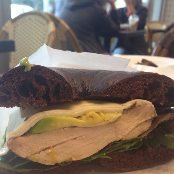 Grilled Chicken with avocado on flat bagel. Pretty darn good! Had to add extra mustard, but that's it and I chose a pumpernickel bagel!