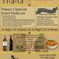 We are down to 13 remaining tickets :: Our 8th :: PEDICURE + ITALIAN CUISINE + ITALIAN WINE + BEER :: Sunday 11/3/13 :: Please give us a call at 909 257 8855 to purchase your tickets