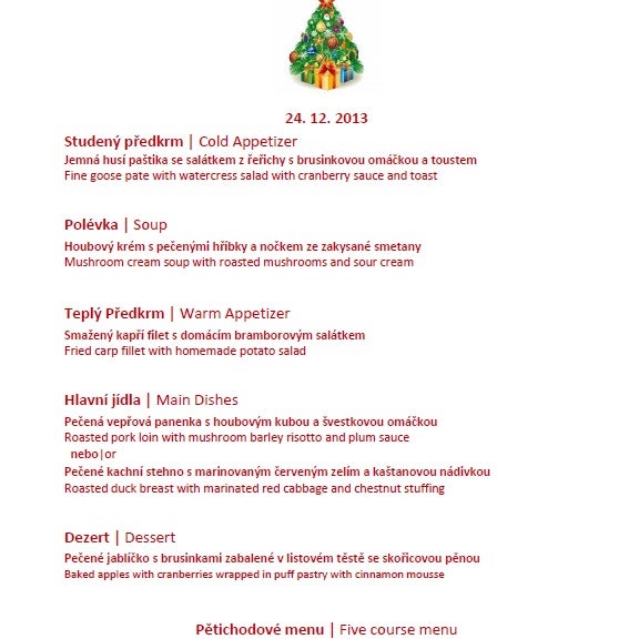 Still looking where to dine tonight? Take a look at our Christmas Eve menu in Prague / Nechce se vám dnes večer vařit? Vyzkoušejte naše Štědrovečerní menu v Praze!