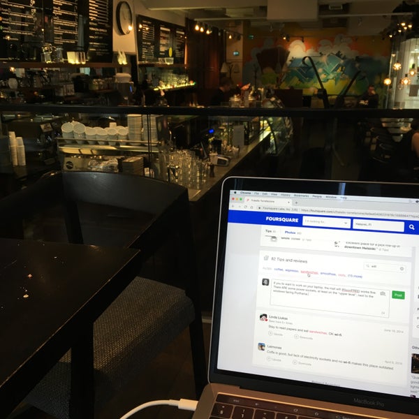 If you to want to work on your laptop, the mall wifi (KluuviFREE) works fine. There ARE some power sockets, at least on the "upper level", next to the windows facing Porthania.