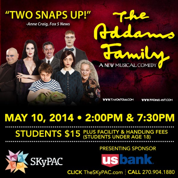 The Addams Family will haunt SKyPAC Saturday, May 10th. Get your tickets today for a SCARY GOOD TIME! #SNAPSNAP http://bit.ly/16Sl4im