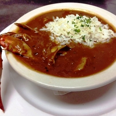 The Riverbend gumbo is made with a dark roux, okra, shrimp, oysters and catfish and served with a jumbo crab claw.