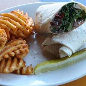 Try the Veggie Wrap! STUFFED with feta, mushrooms, spinach, kalamata olives, onion, green and red peppers, tomato and lettuce, then drizzled in balsamic vinaigrette. Delicious! http://bit.ly/19ENbhV