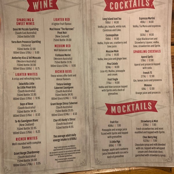 Hogs breath clearance menu