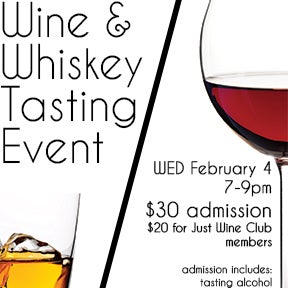 Our Wine and Whiskey Tasting has been RESCHEDULED to  next Wednesday, February 4. If you couldn't join us tonight, hopefully we'll see you next week!