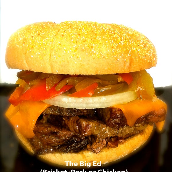 Try our Big Ed! (Any meat (I recommend Brisket) 2 slices of Wisconsin cheddar, a slice of spanish onion, topped with italian sweet peppers!  Curley's Favorite!