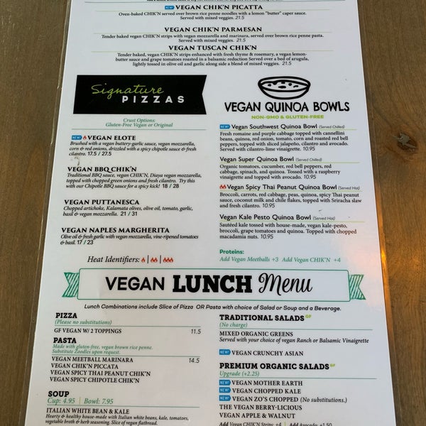 Picazzo's menu 2024