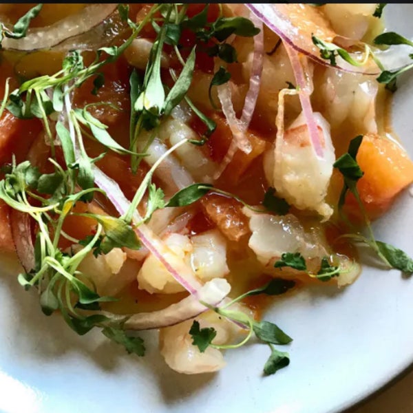 Try shrimp ceviche with bright cara cara oranges, chili oil and shaved red onions, plump Gulf coast shrimp with a smoky pimento sauce, fried Tolenas Ranch quail over rich & smoky Rancho Gordo posole.