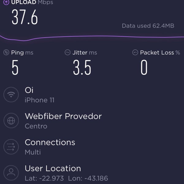 Free wifi SSID: “JWMarriott_GUEST” Download :42.7Mbps Upload: 37.6Mbps Latency 5ms Jitter 3.5ms to Webfiber Provedor at Centro