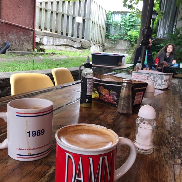 Cozy backyard and tasty coffee.