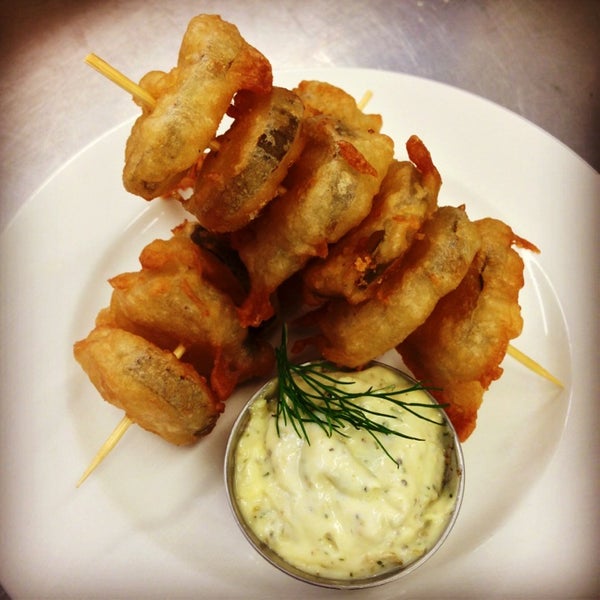 Celebrating their reopening after the flood - It's deep fried pickle day here and it's awesome!