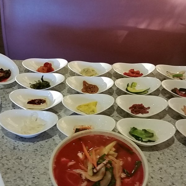 Their spicy soup is very delicious. I've never seen so many selections of kimchee!