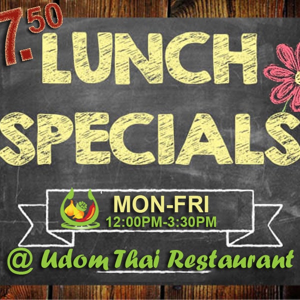 $7.50 Lunch Specials Mon-Fri 12:00AM-3:30PM Starting at $7.50 served with vegetable spring roll, house salad & vegetable dumpling. Great Portions with many options.