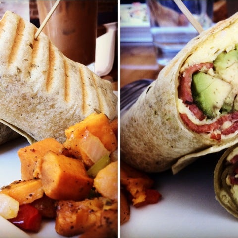 Turkey bacon, egg, and avocado whole wheat wrap...you'll thank me later!
