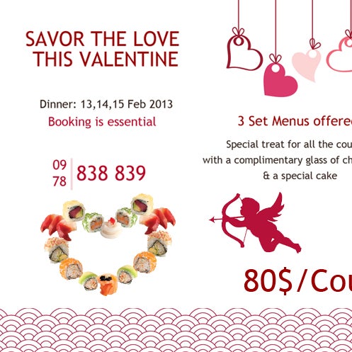 Share the love, Love Bites, or WE LOVE SUSHI. Choose one of our 3 set menus for Valentine dinner at Tokyo Lebanon for 80$/couple. RSVP: 09/838 839