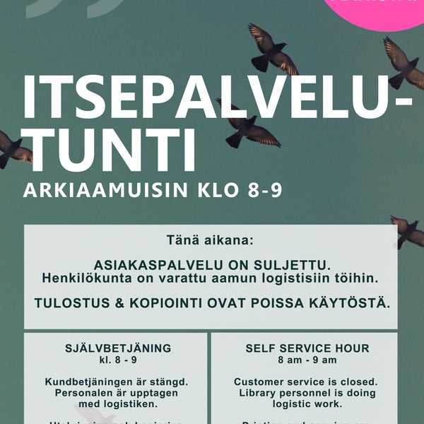 #Kallio'n #kirjasto laajentaa aukioloaikojaan! Asiakkaat pääsevät Kallion kirjastoon ensi vuoden alusta alkaen arkisin jo klo 8 aamulla. http://helmet.fi/kallionitsepalvelutunti