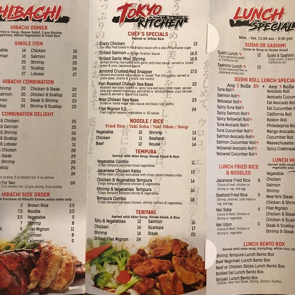 Tokyo steakhouse sale menu