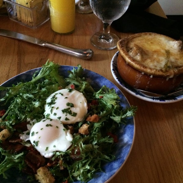 Salade Lyonnaise and French onion soup like only Chef Tougne can make
