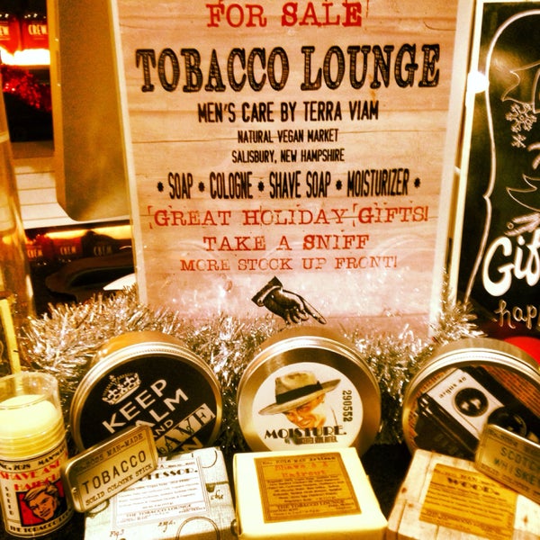 Great stocking stuffer ideas. Cause your man needs to smell like a man. Barber shop scented soap, shave cream, and cologne stick made by the Tobacco Lounge.