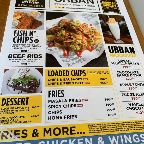 Urban sale burger menu