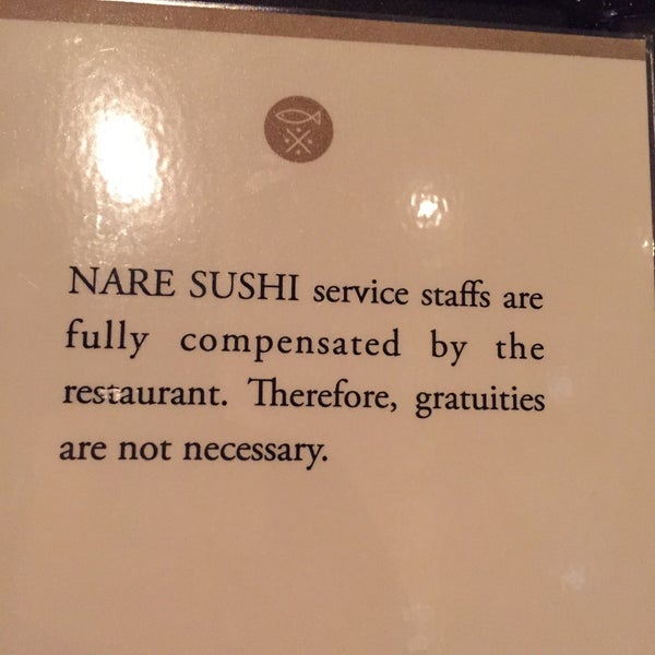 Good sushi and nice staff but the food was slightly delayed. They provide you with a warm towel before your meal. Gratitude is not required since they pay their staff non tip wages.
