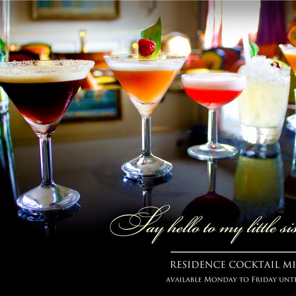 Residence Members, try our exclusive cocktail minis! Choose from The Cosmo, French Martini, Mai Tai, Clover Club, Passion Fruit Martini: Priced at €6.50….Try the 5 and the 5th one is on us...