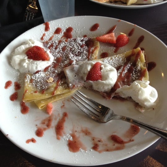 Fruit crepes were amazing. Got bacon and eggs in the side. Good food