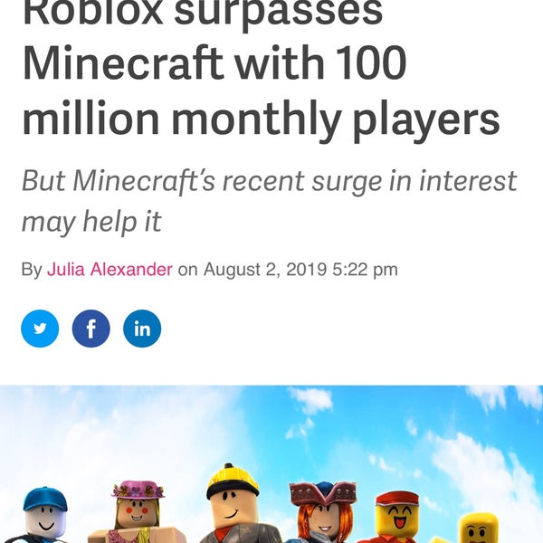 Roblox surpasses Minecraft with 100 million monthly players - The