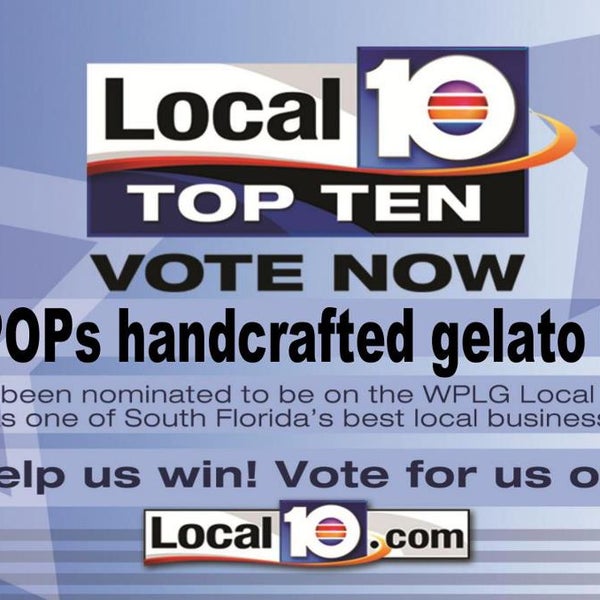 Please vote 4 us daily & FWD email info@HipPOPs.com 2 enter the raffle & win a cooler filled with 6 POPs of your choice. THANK YOU!  http://vote.local10.com/place/46234-hippops-handcrafted-gelato-bars
