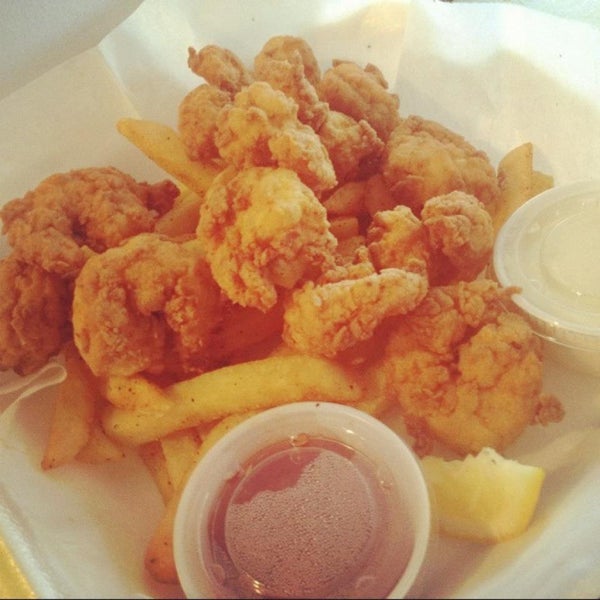 This is our Roadie Shrimp Basket...12 Jumbo Shrimp, lightly breaded, fried and served over fries.
