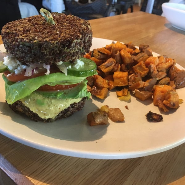 Inside out quinoa burger with sweet potato hash was delicious! Fresh, whole ingredients, and made with care.