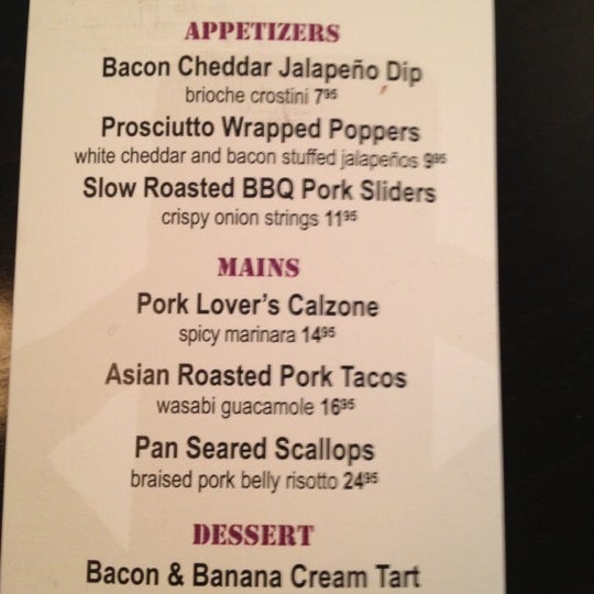Bacon bar menu Wednesdays and Thursdays!