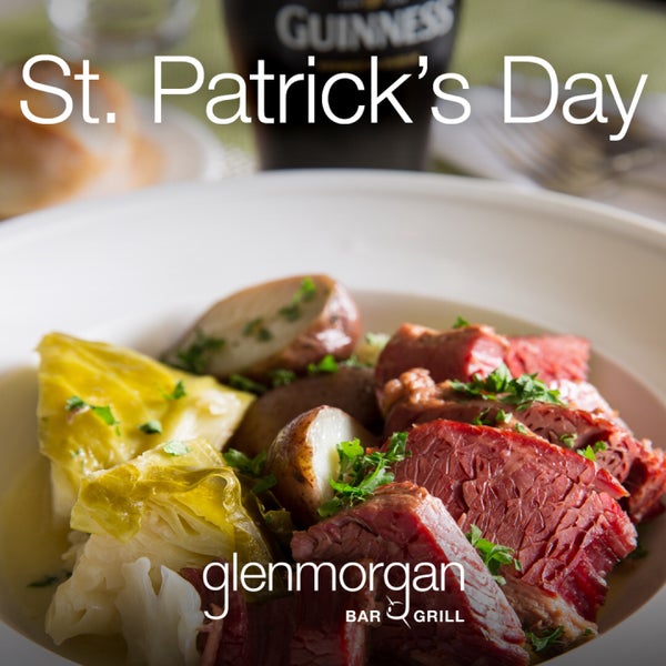☘️ Celebrate St. Patrick's Day at Glenmorgan with the chef’s all-day Entrée & Dessert specials during Lunch or Dinner, including Corned Beef & Cabbage, or join them for a few drinks at the bar!