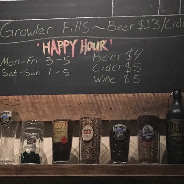Happy hour M-F 3-5 and S/S 1-5: $4 beer and $5 wine or cider.