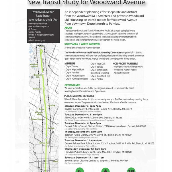 Share your opinion on Rapid Transit on Woodward.  Public Meeting on December 12th at FPL between 6pm-8pm.