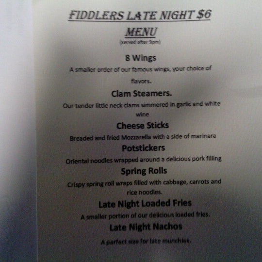 Late night menu