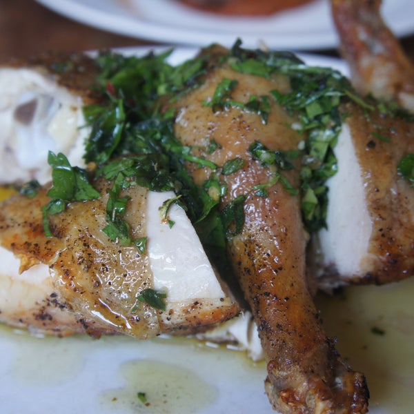 best roasted chicken I've ever had. perfectly spiced with herbs. juicy meat and crispy skin!