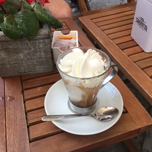 They have a nice terrace to cool down a bit on hot days. They have plenty of (cold) (coffee) drinks. Try the affogato al caffè!
